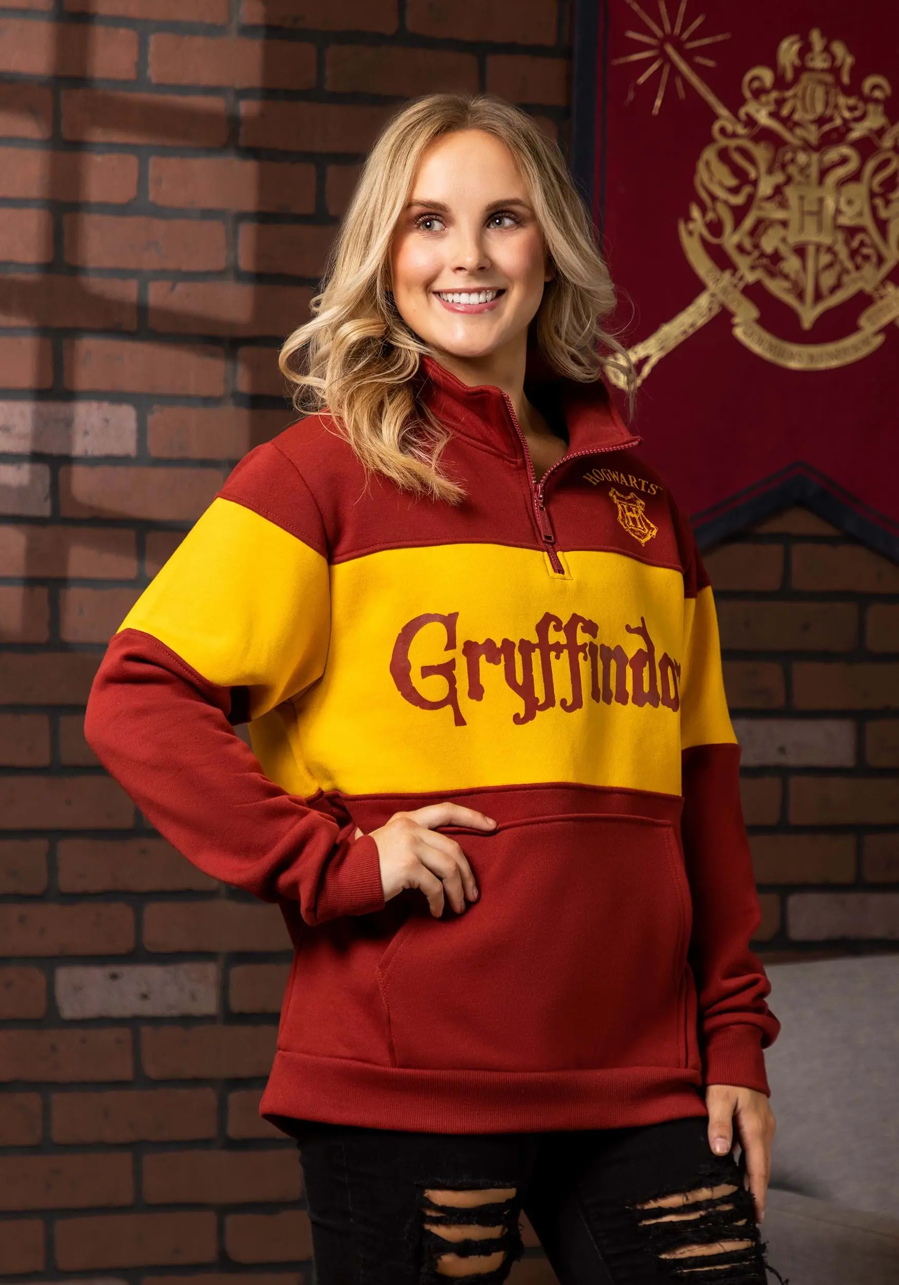 Cakeworthy Gryffindor 1/4 Zip Sweater For Adults 3 Cakeworthy Gryffindor 1/4 Zip Sweater For Adults