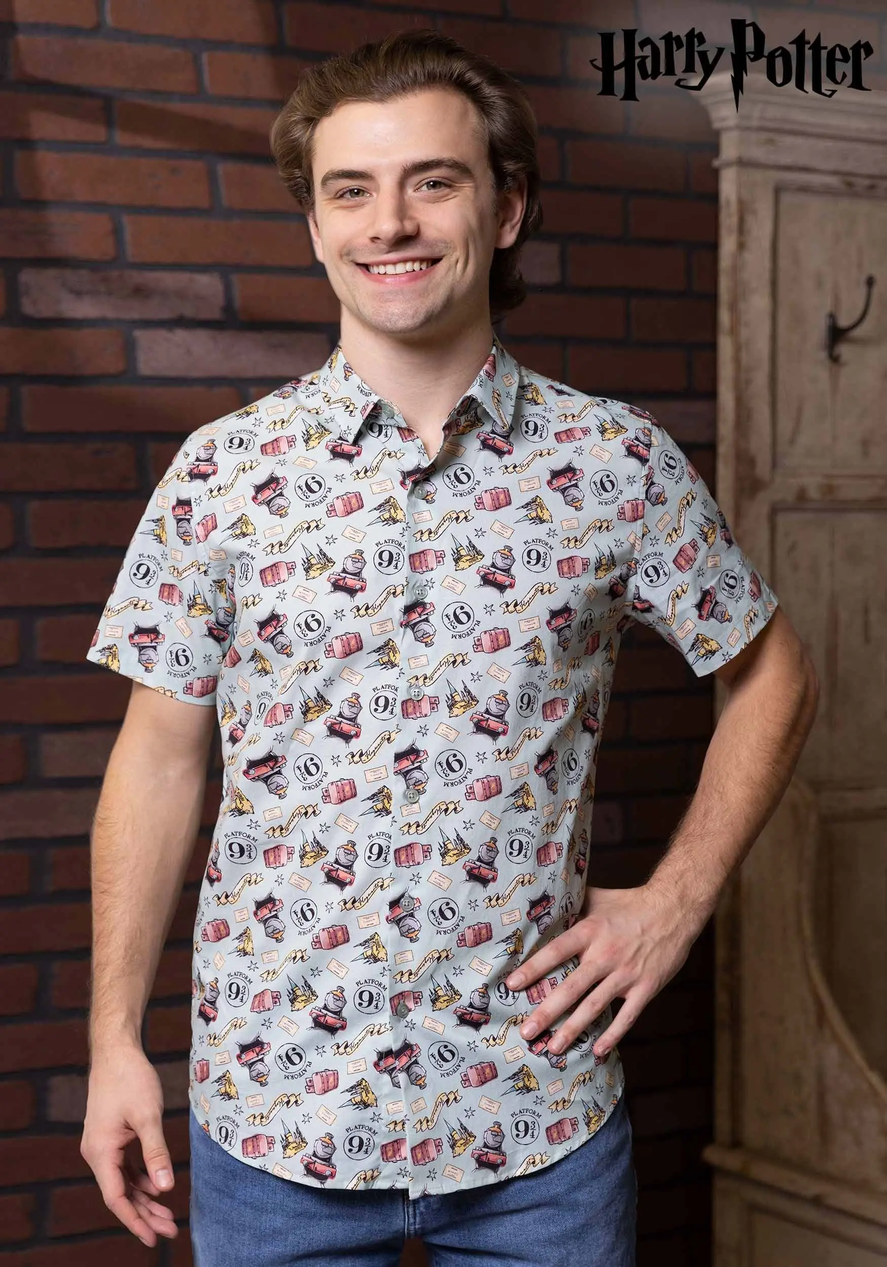 Harry Potter Light Print Button Up Shirt For Adults 3 Harry Potter Light Print Button Up Shirt For Adults