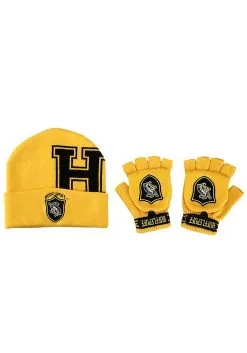 Harry Potter Hufflepuff Beanie & Fingerless Gloves With Mitten Flap Set