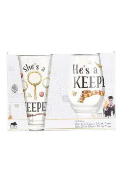 Harry Potter S/He's A Keeper 2pc Glass Set