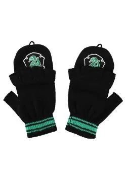Harry Potter Slytherin Beanie & Fingerless Gloves With Mitten Flap Set -Harry Potter Gifts Shop harry potter slytherin beanie fingerless gloves set 2