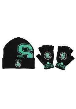 Harry Potter Slytherin Beanie & Fingerless Gloves With Mitten Flap Set